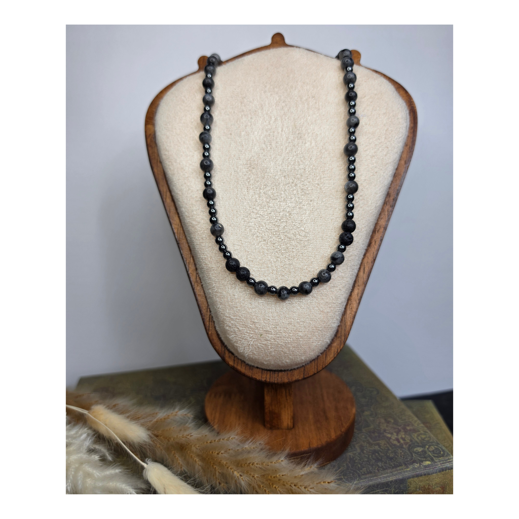 Labradorite & Lava Stone Beaded Necklace