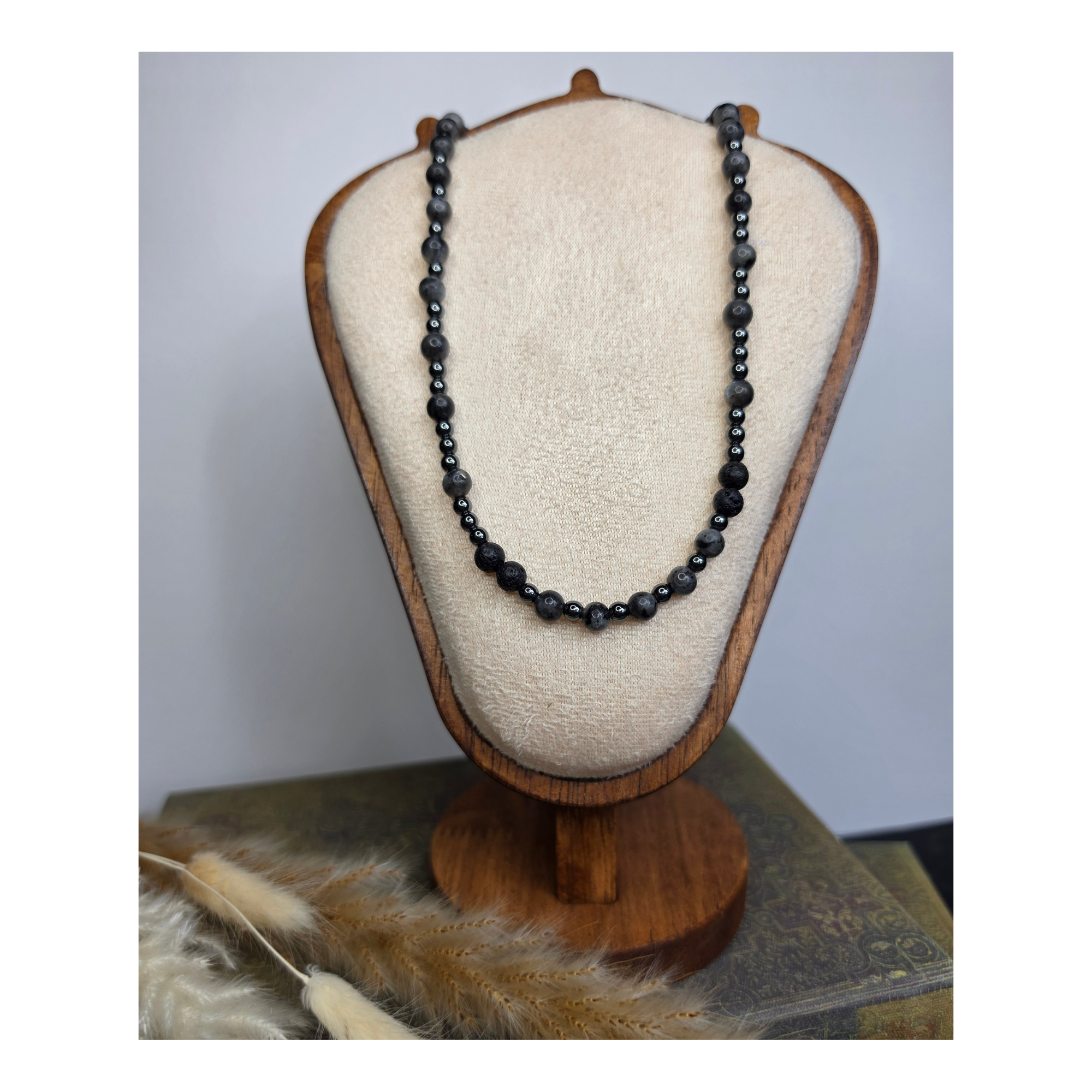 Labradorite & Lava Stone Beaded Necklace