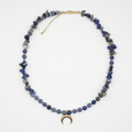 Blue Aventurine & Sodalite Chip Necklace with Gold Crescent Moon
