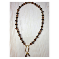 Natural Wood Bicone, Brown Glass & Heishi Shell Necklace