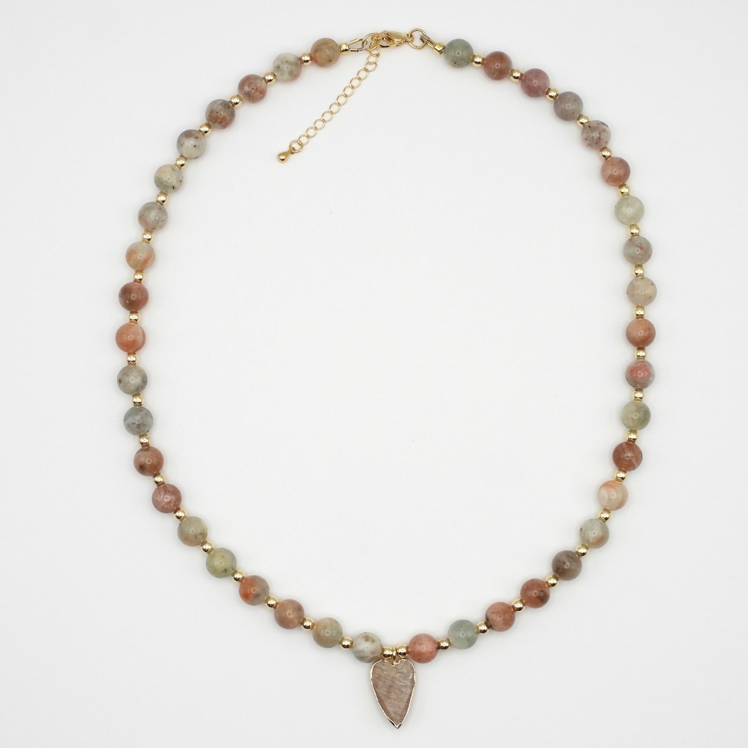 Oregon Sunstone & Peach Moonstone Heart Necklace