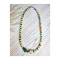 Peacock Agate & Green Glass Beaded Necklace with Ceramic Turtle Focal