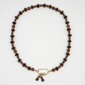 Natural Wood Bicone, Brown Glass & Heishi Shell Necklace
