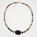 Australian Zebra Jasper & Brown Glass Beads with Brown Agate Focal Necklace