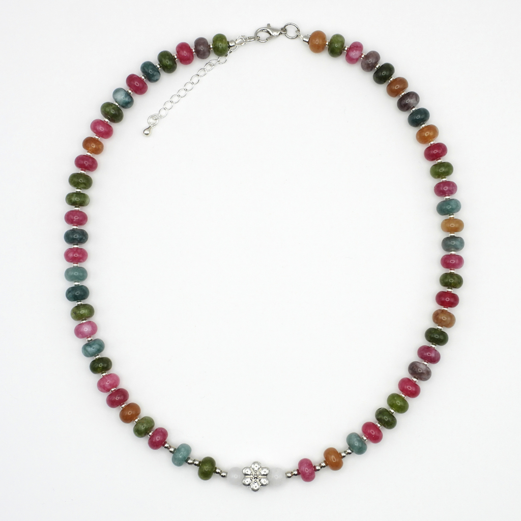 Multi-Color Tourmaline & White Jade Necklace