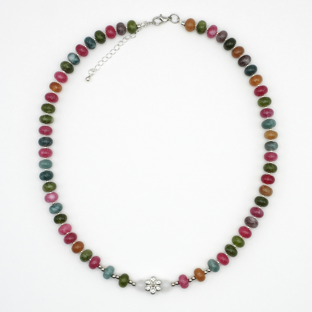 Multi-Color Tourmaline & White Jade Necklace