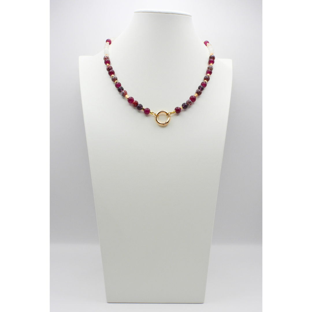 Violet Glass & Pink Aventurine Beaded Necklace