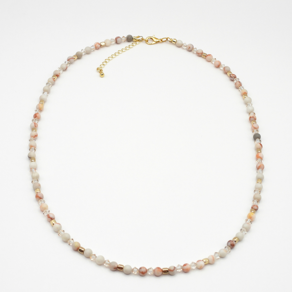 Red Network Jasper & Bicone Crystal Glass Necklace