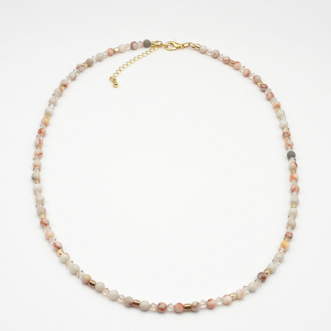 Red Network Jasper & Bicone Crystal Glass Necklace
