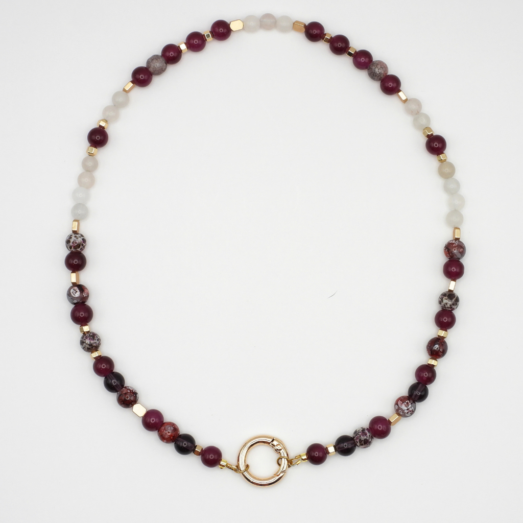 Violet Glass & Pink Aventurine Beaded Necklace