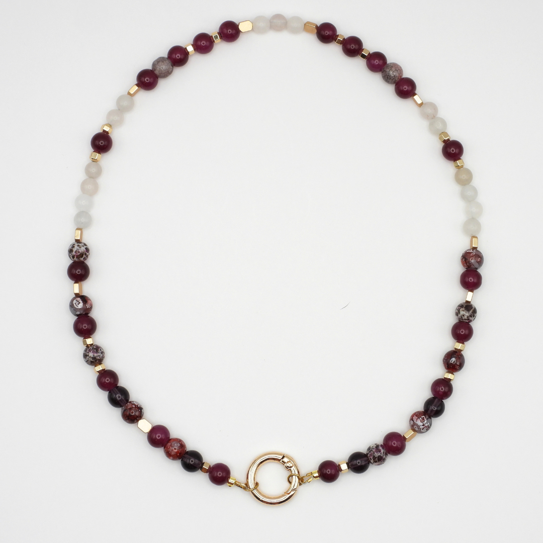 Violet Glass & Pink Aventurine Beaded Necklace