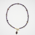 Amethyst Dalmatian Jasper & Agate Beaded Necklace with Amethyst Leaf Charm