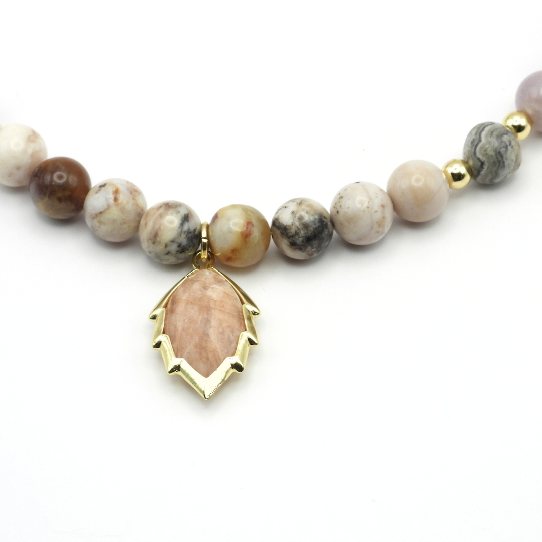 Smoky Dendritic Opal & Peach Moonstone Necklace