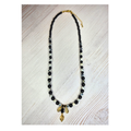 Obsidian & Map Jasper Beaded Necklace with Gold Leaf Charms