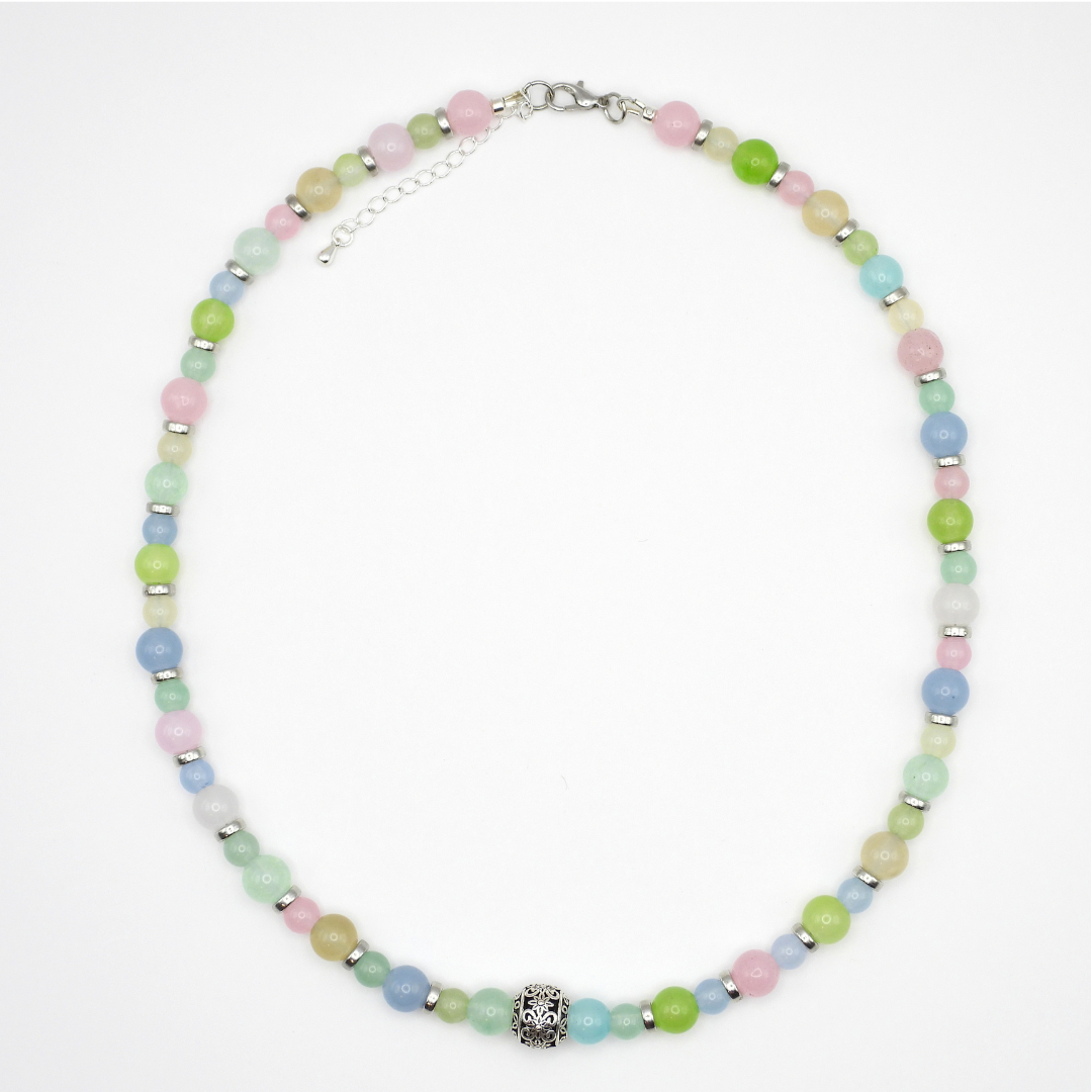 Dyed Pastel Quartz & Silver Rondelle Necklace