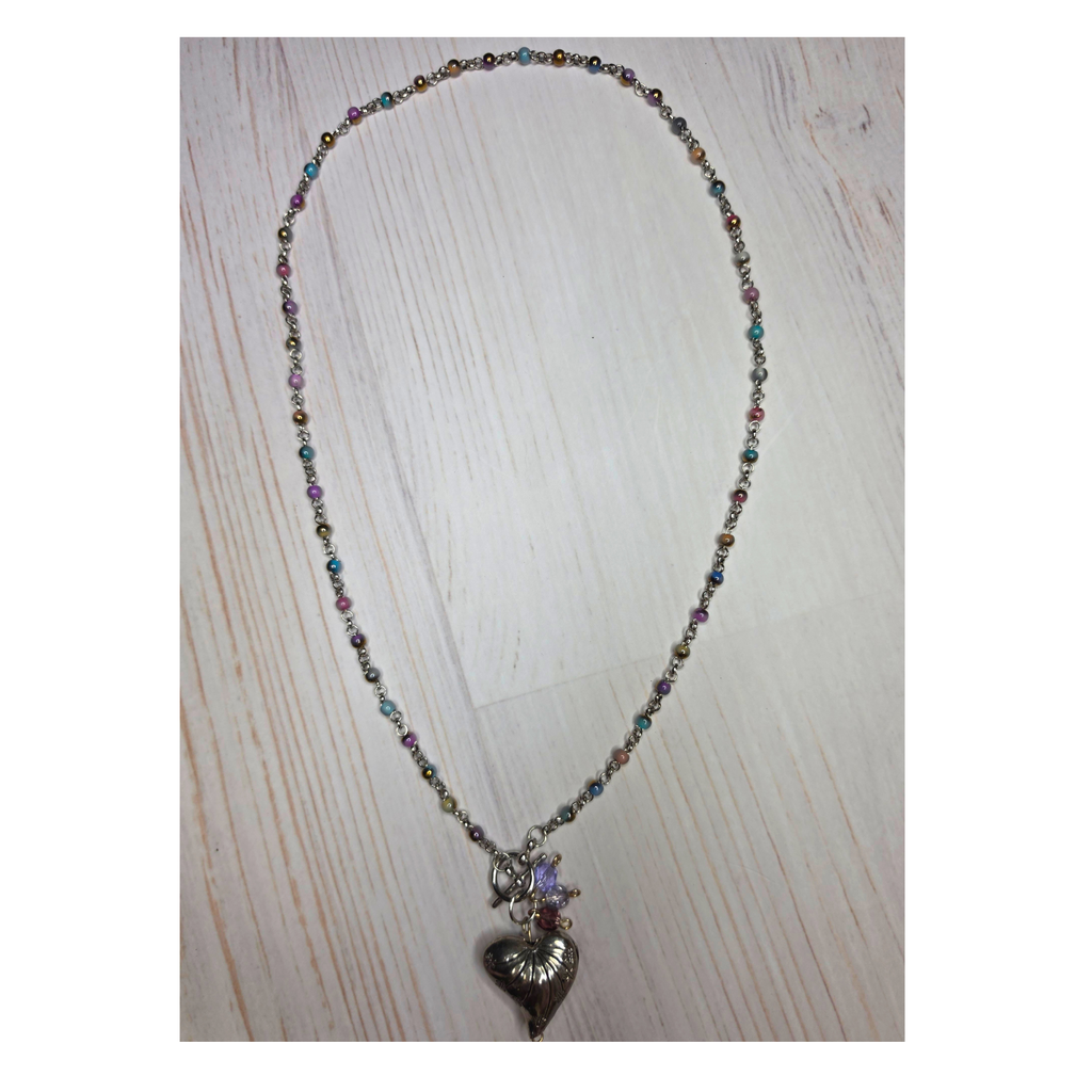 Glass Seed Bead Hand-Threaded Stainless Steel Chain Necklace