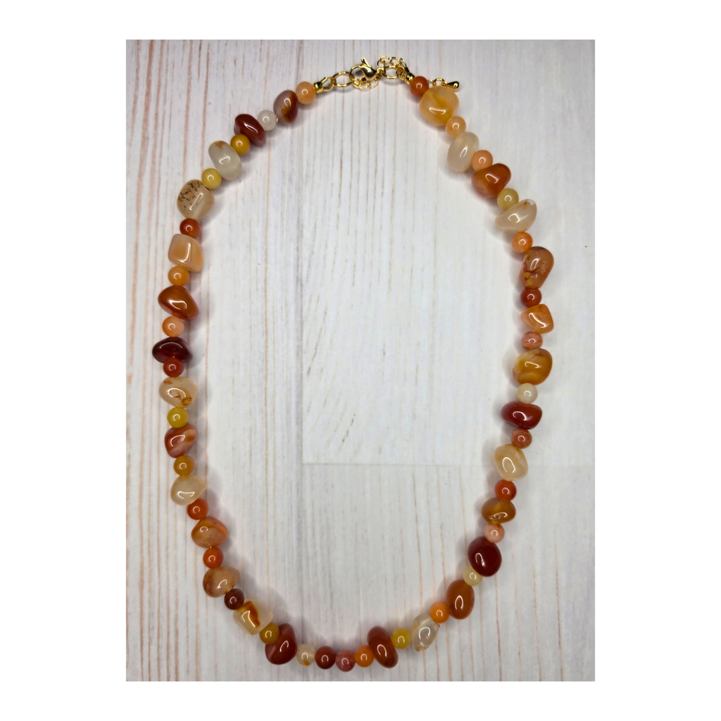 Dyed Agate & Golden Silk Jade Tumbled Necklace