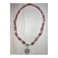 Pink Cat's Eye Twist & Rhodonite Necklace with Sun Charm
