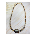 Australian Zebra Jasper & Brown Glass Beads with Brown Agate Focal Necklace