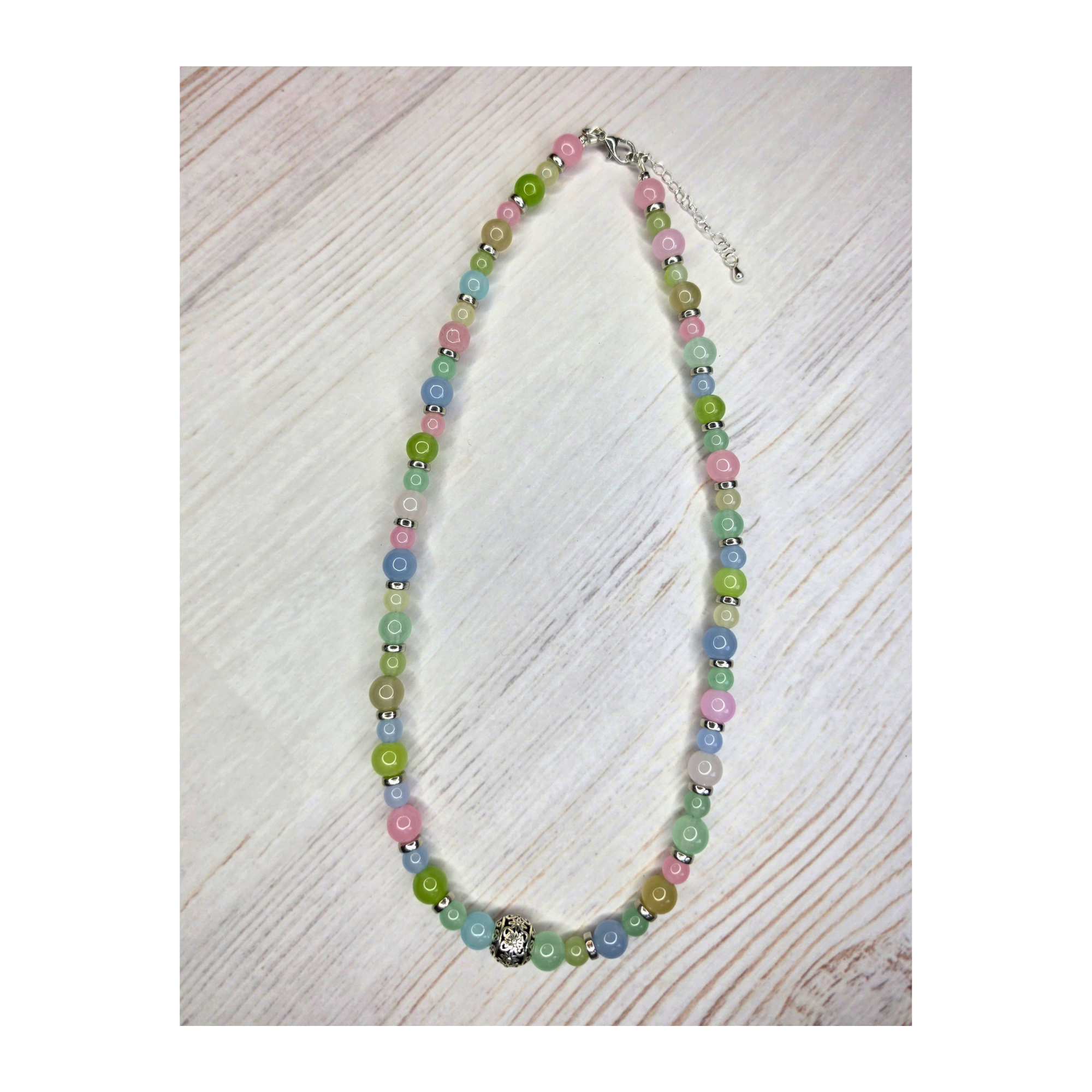 Dyed Pastel Quartz & Silver Rondelle Necklace