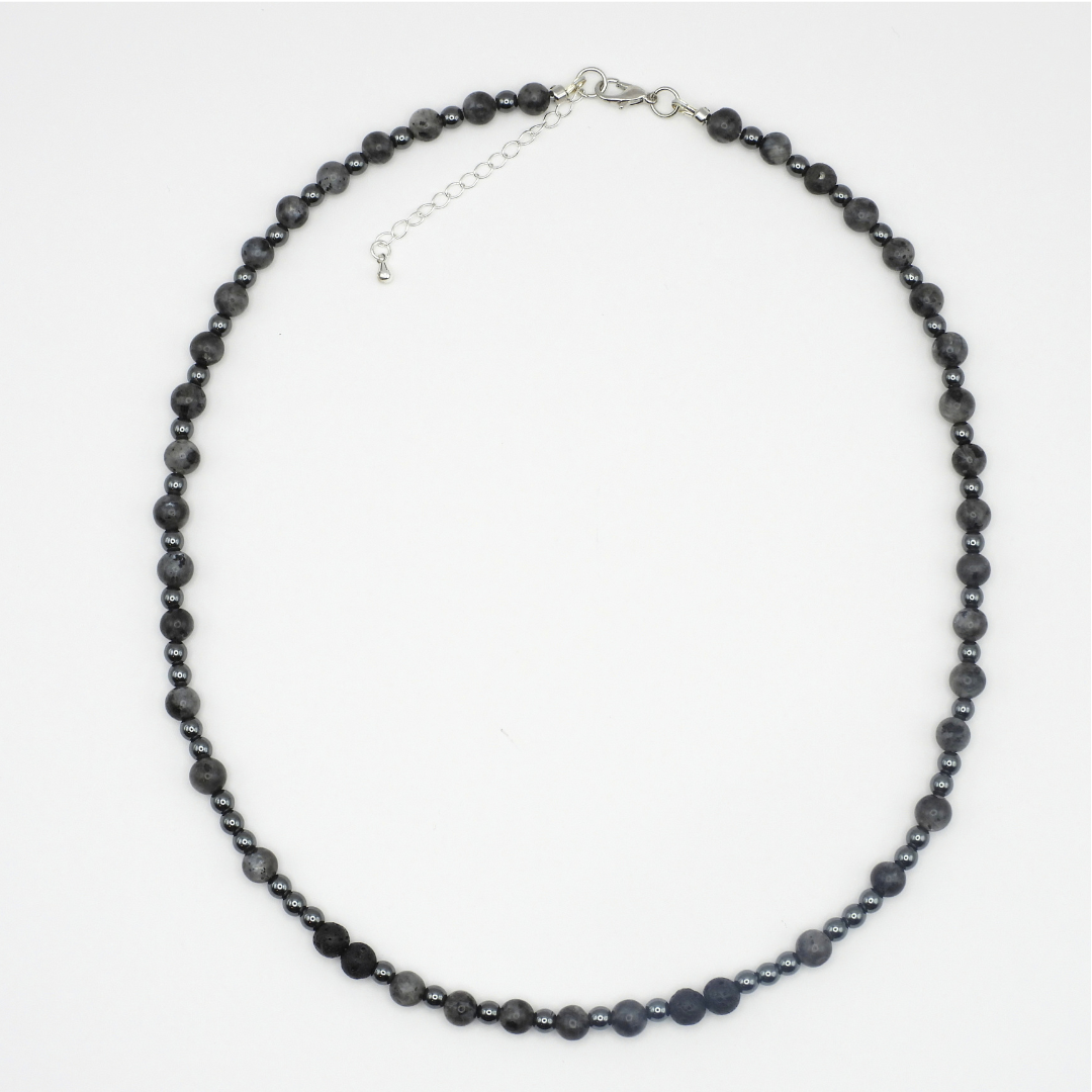 Labradorite & Lava Stone Beaded Necklace