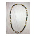 Indian Agate, Matte Glass & Woodgrain Bead Necklace
