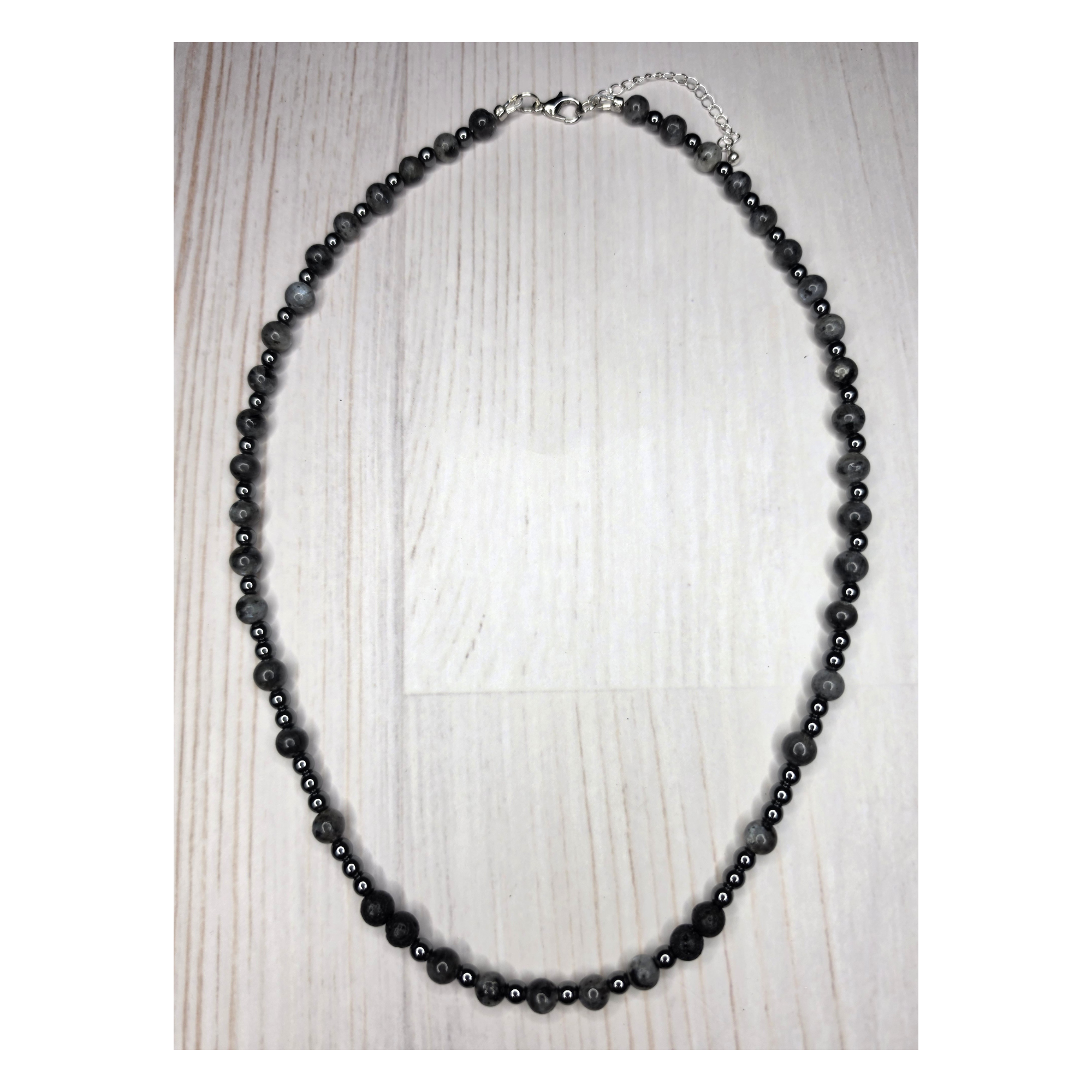 Labradorite & Lava Stone Beaded Necklace