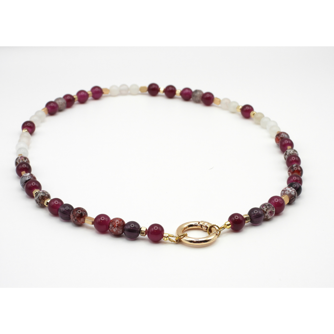 Violet Glass & Pink Aventurine Beaded Necklace