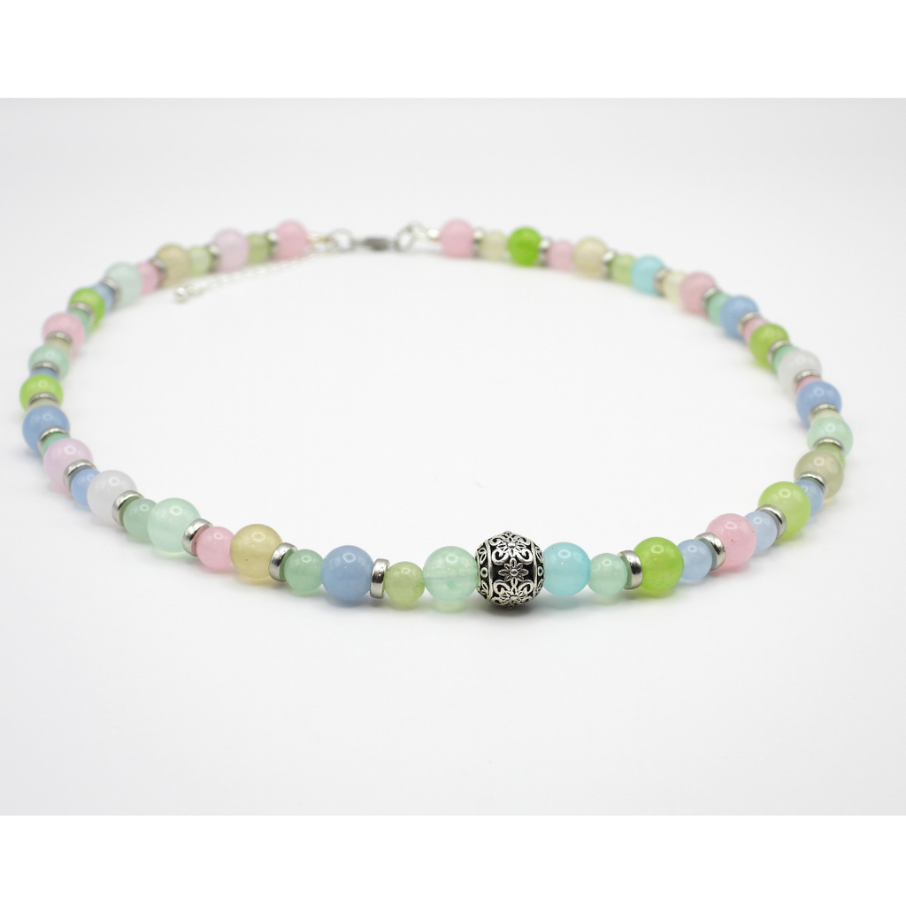 Dyed Pastel Quartz & Silver Rondelle Necklace