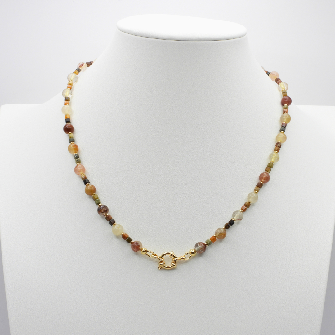 Tamarack | Green Garnet & Golden Wooden Jasper Necklace