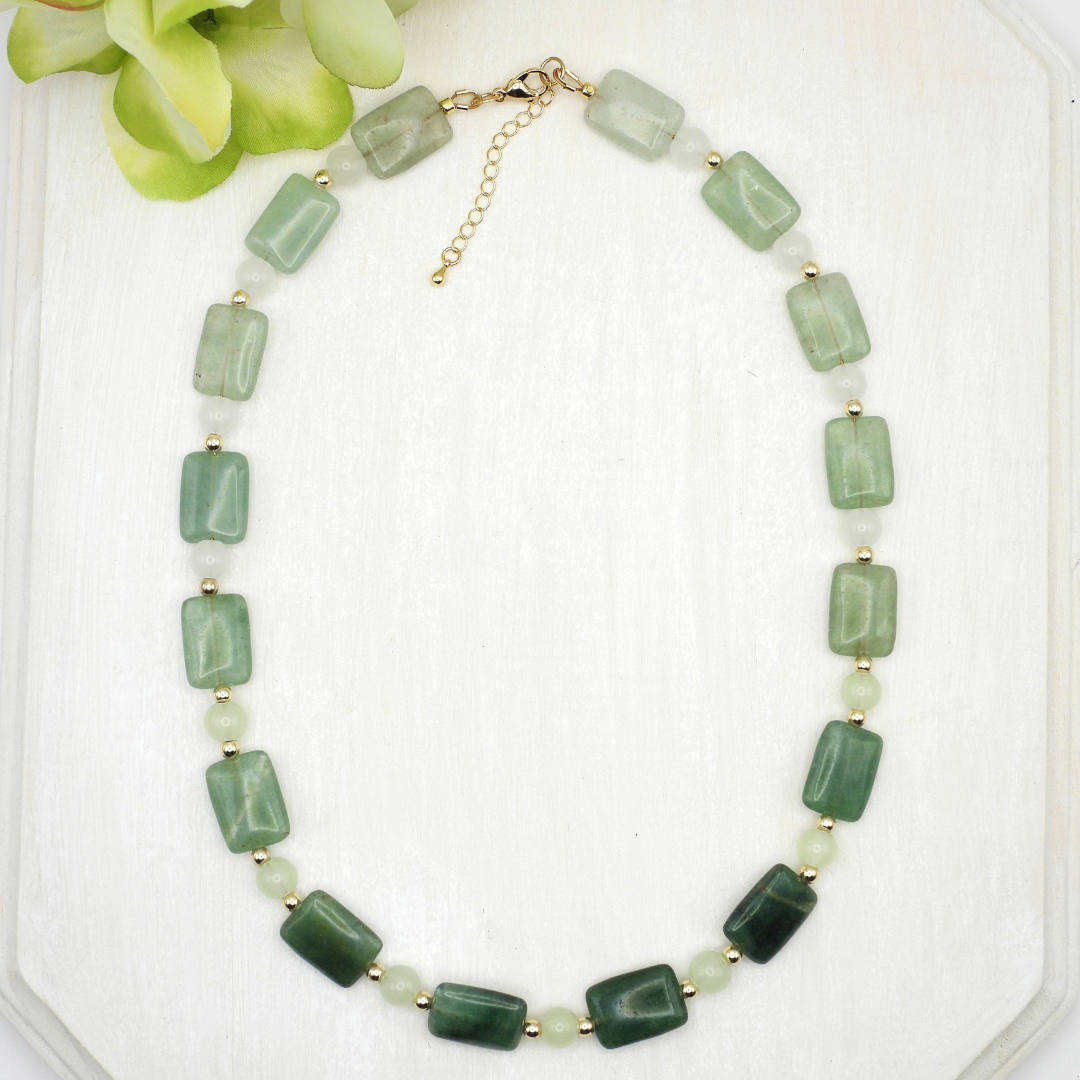 Blue-Green Quartz & Glass Necklace