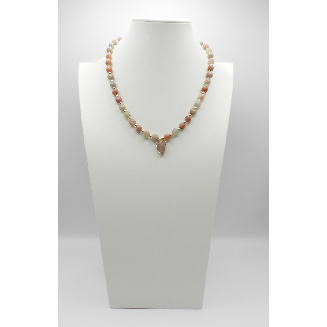 Oregon Sunstone & Peach Moonstone Heart Necklace