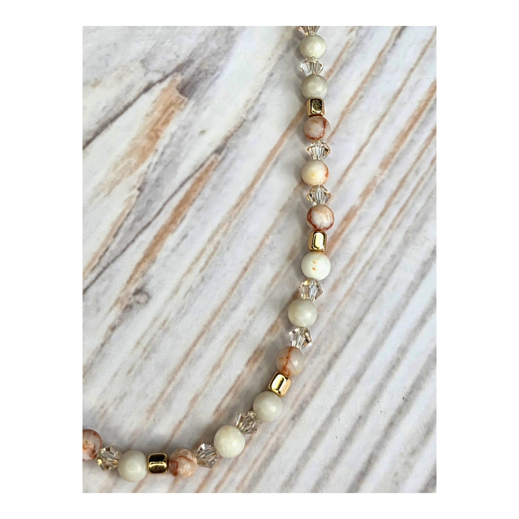 Red Network Jasper & Bicone Crystal Glass Necklace