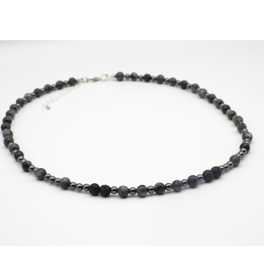Labradorite & Lava Stone Beaded Necklace