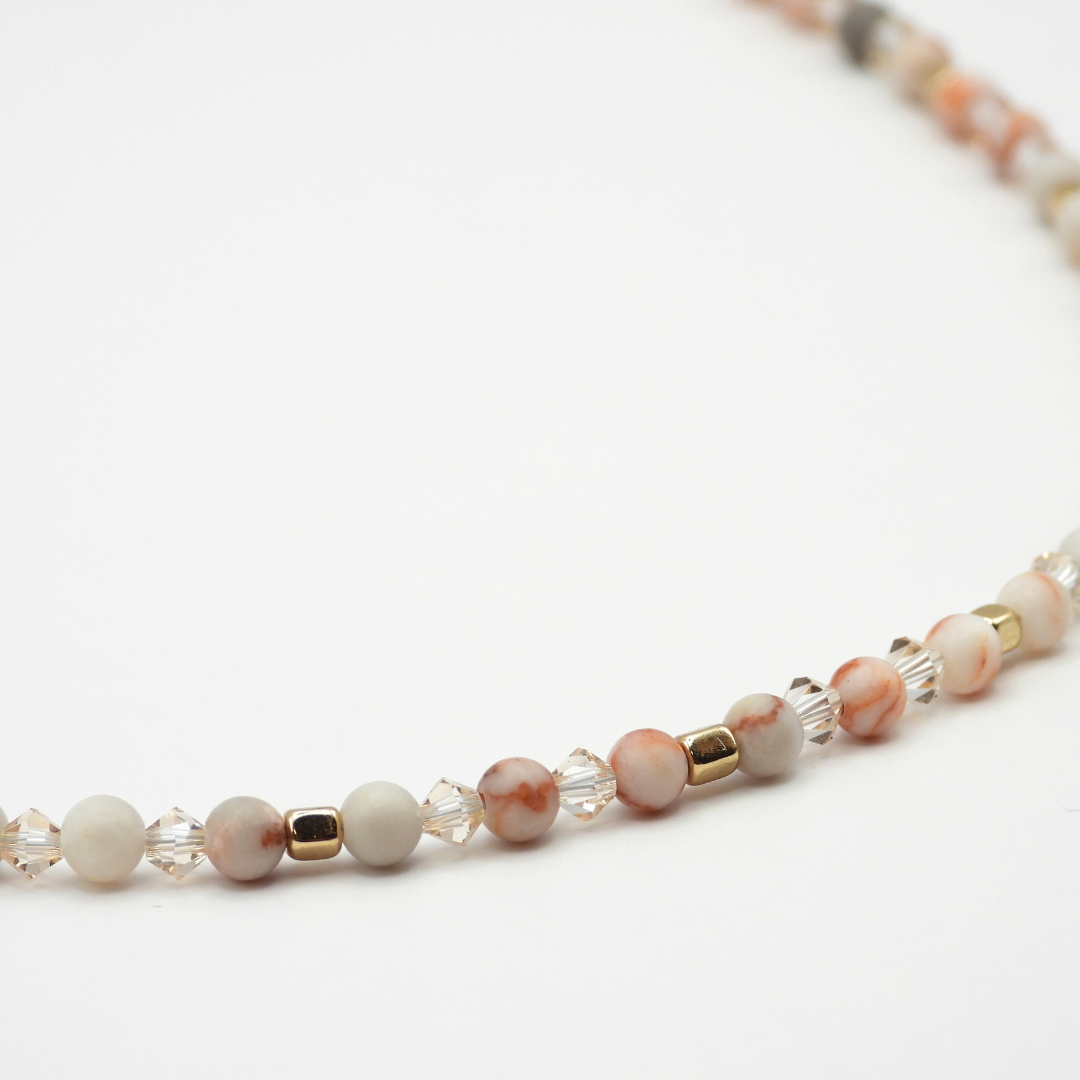 Red Network Jasper & Bicone Crystal Glass Necklace