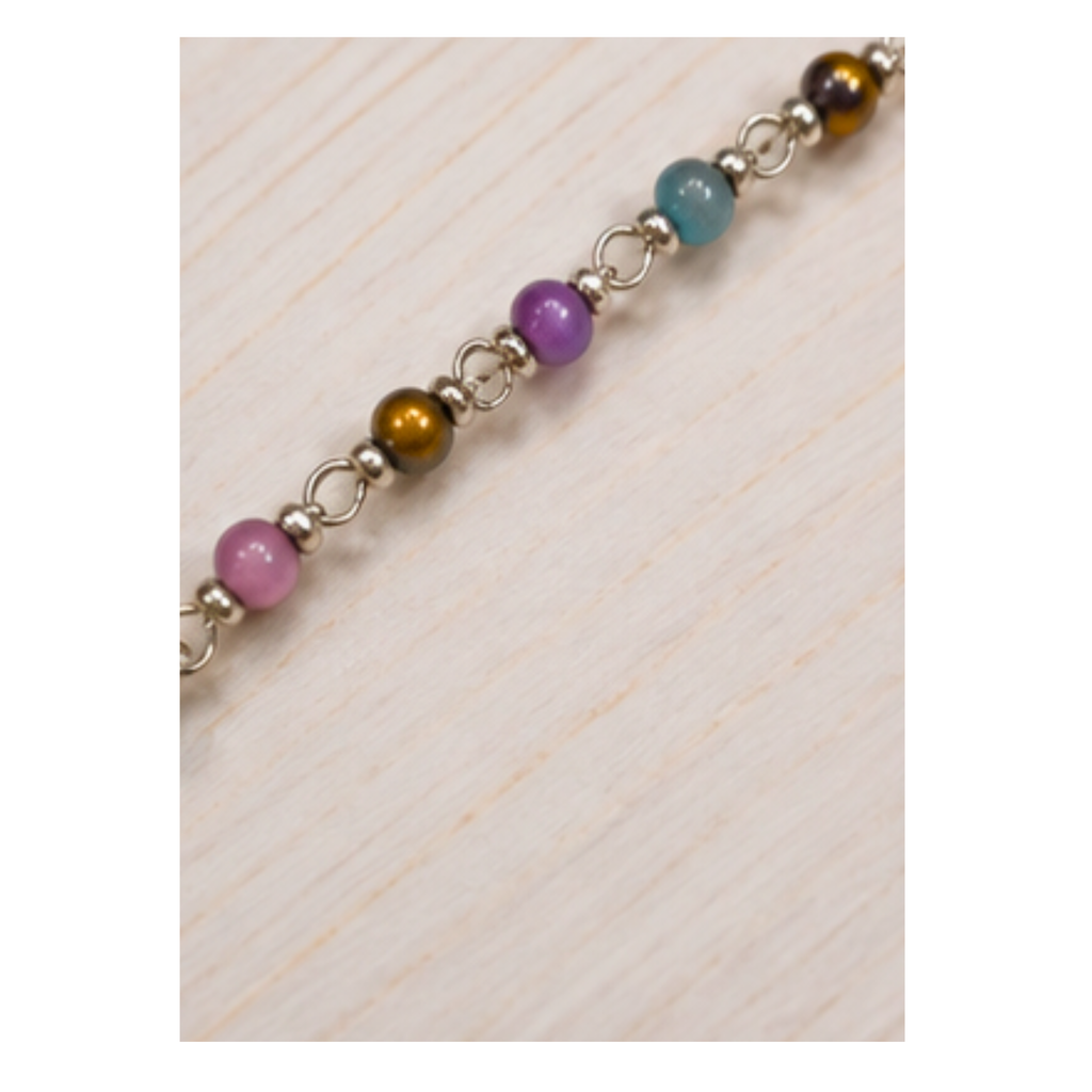 Glass Seed Bead Hand-Threaded Stainless Steel Chain Necklace