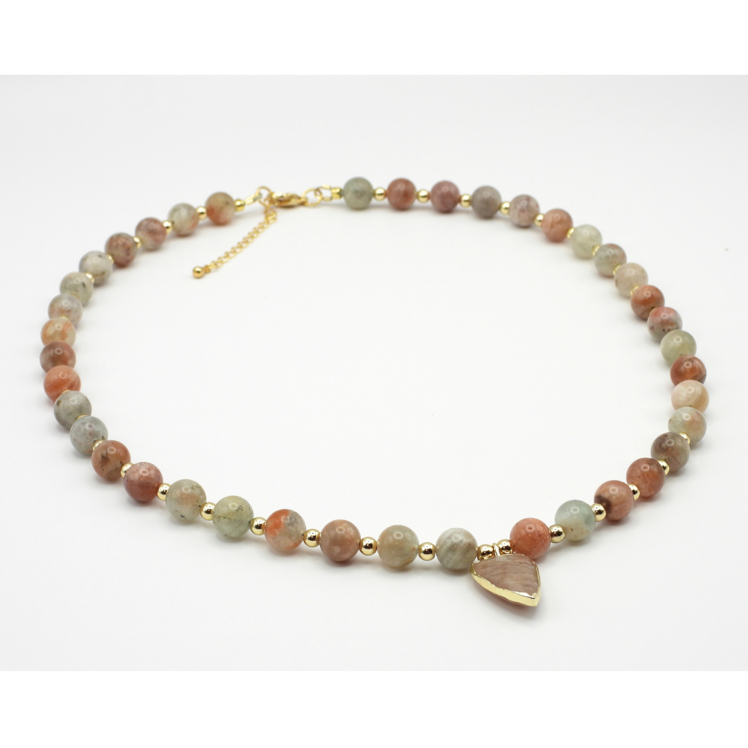 Oregon Sunstone & Peach Moonstone Heart Necklace