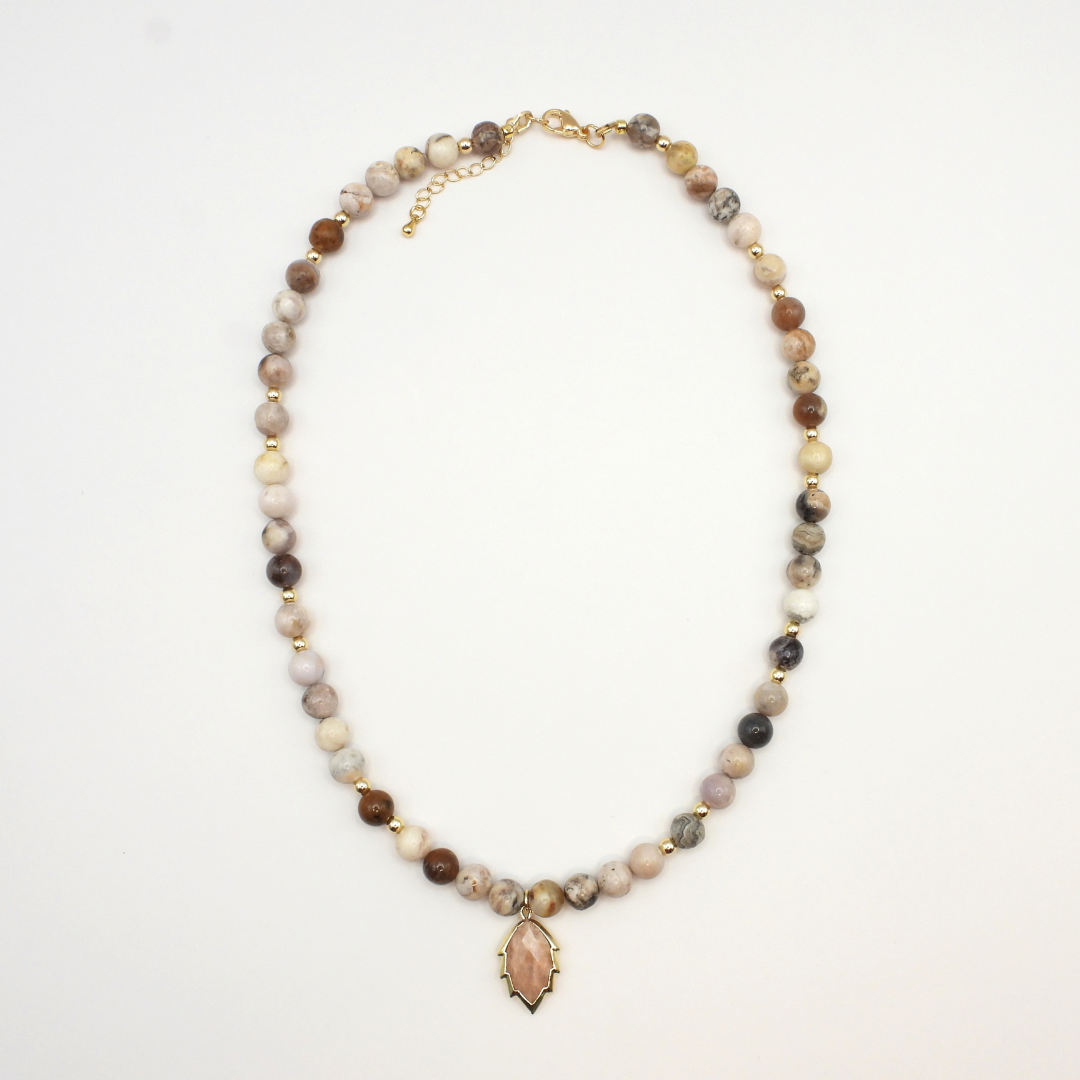 Smoky Dendritic Opal & Peach Moonstone Necklace