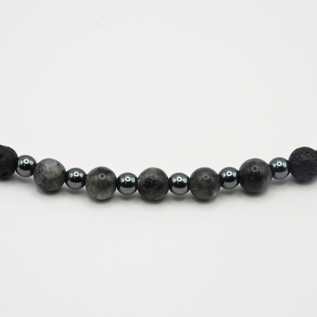 Labradorite & Lava Stone Beaded Necklace