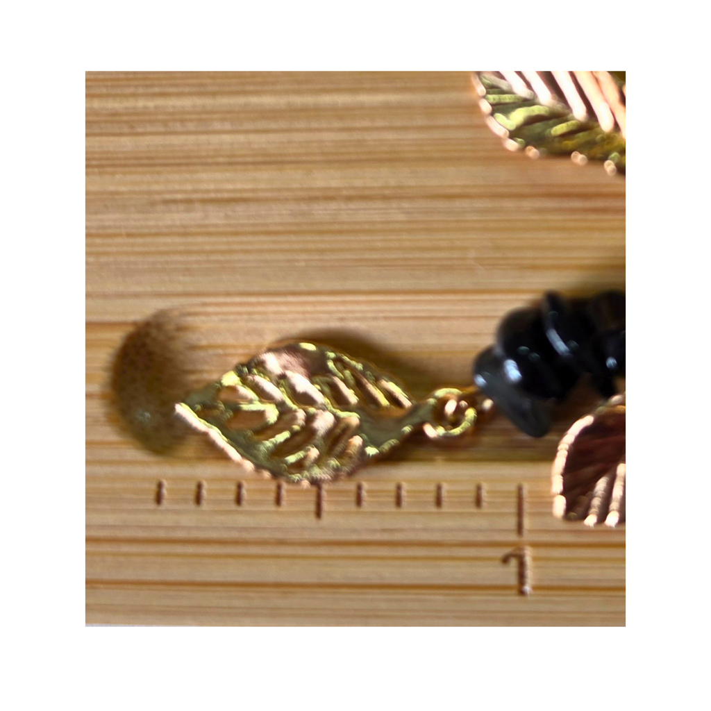 Obsidian & Map Jasper Beaded Necklace with Gold Leaf Charms