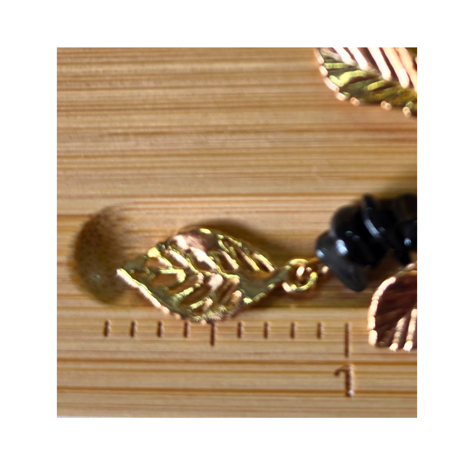 Obsidian & Map Jasper Beaded Necklace with Gold Leaf Charms