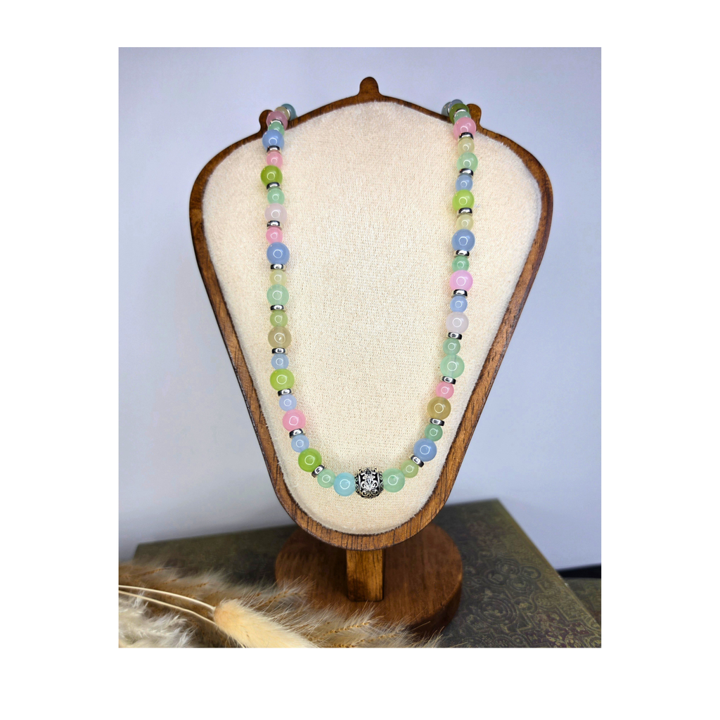 Dyed Pastel Quartz & Silver Rondelle Necklace