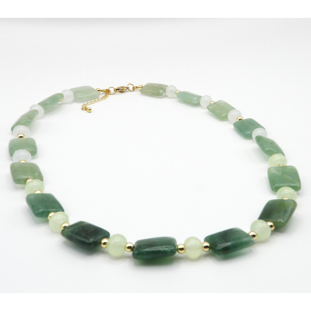 Blue-Green Quartz & Glass Necklace