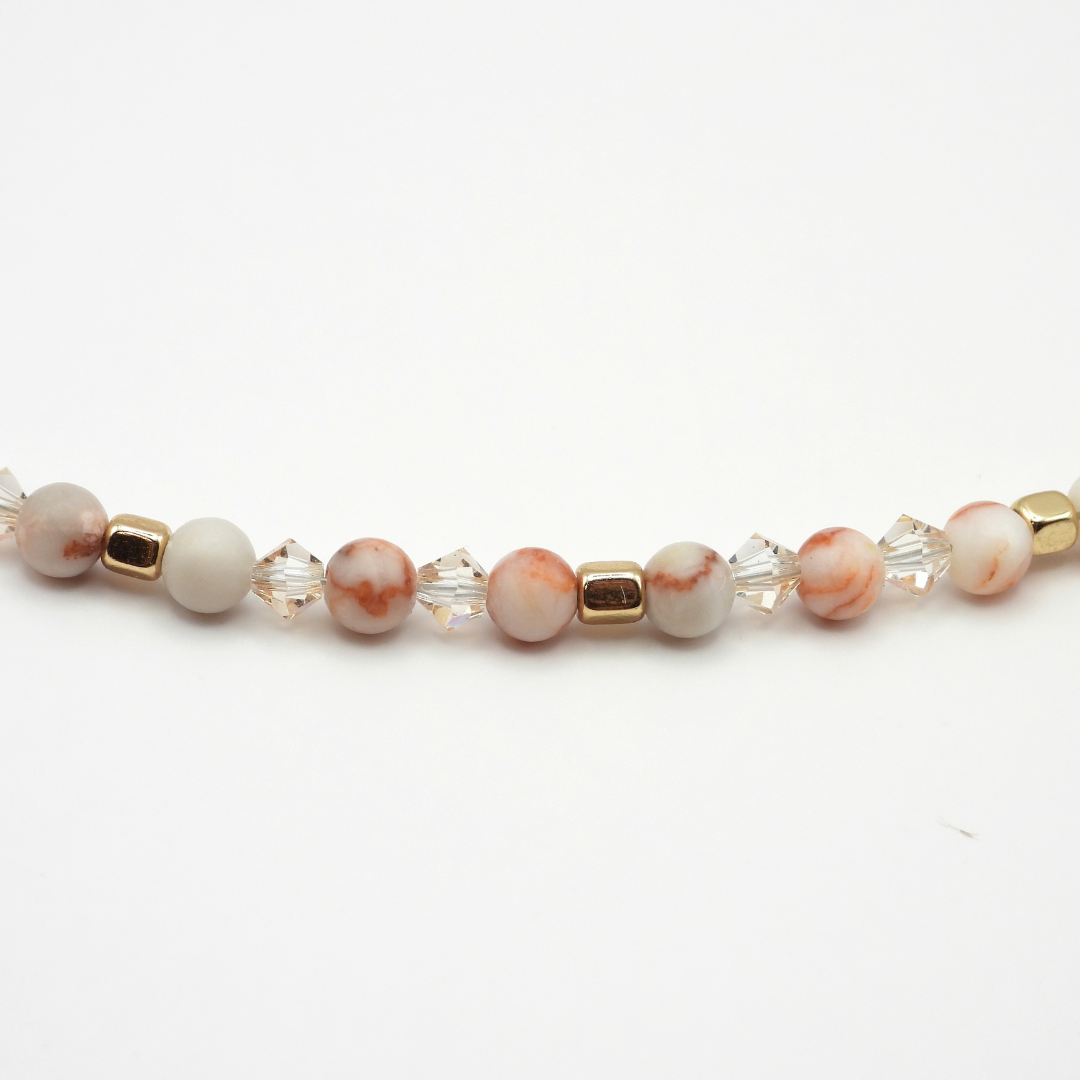 Red Network Jasper & Bicone Crystal Glass Necklace