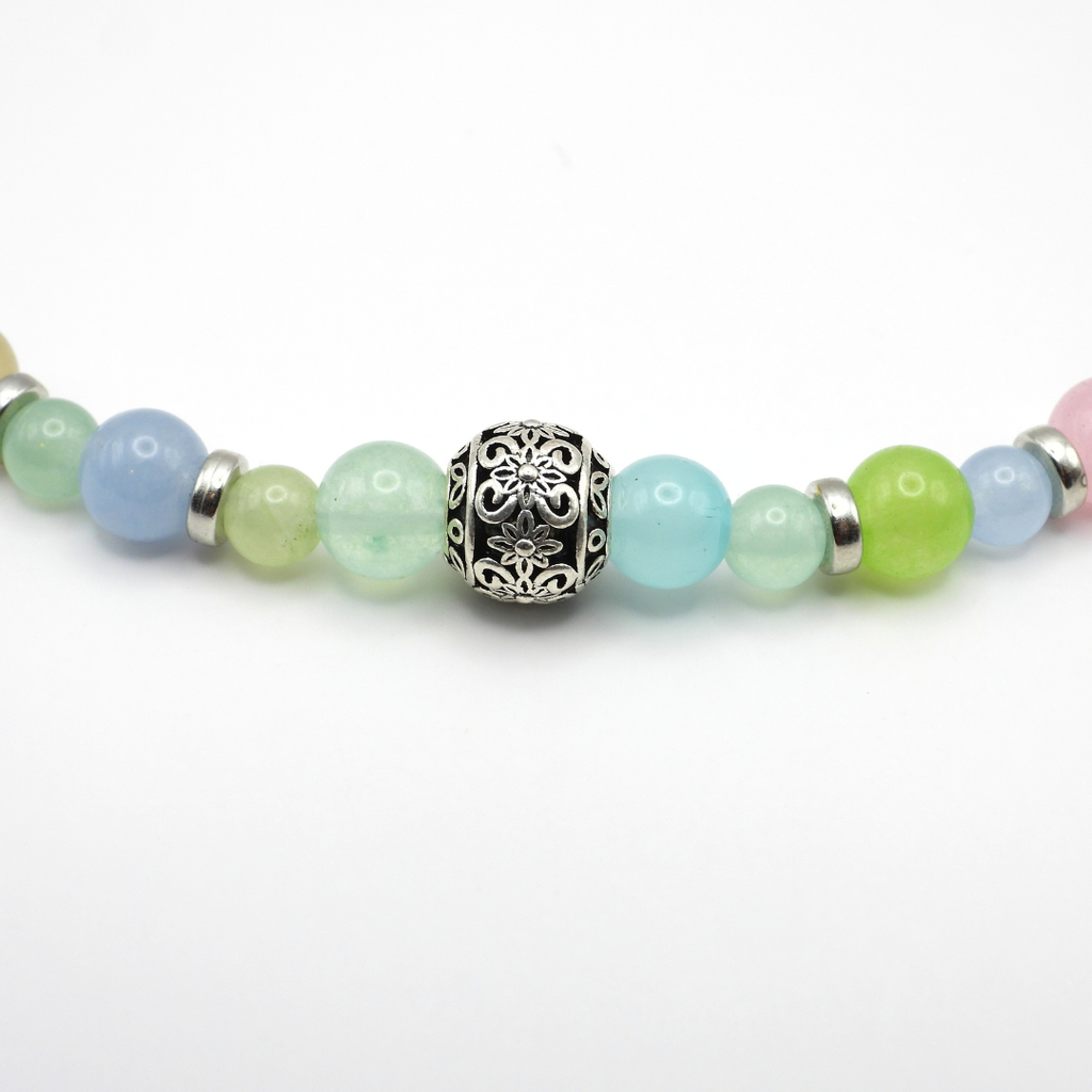 Dyed Pastel Quartz & Silver Rondelle Necklace