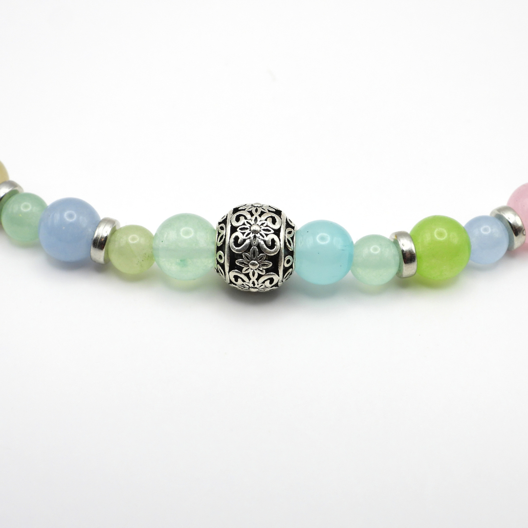 Dyed Pastel Quartz & Silver Rondelle Necklace