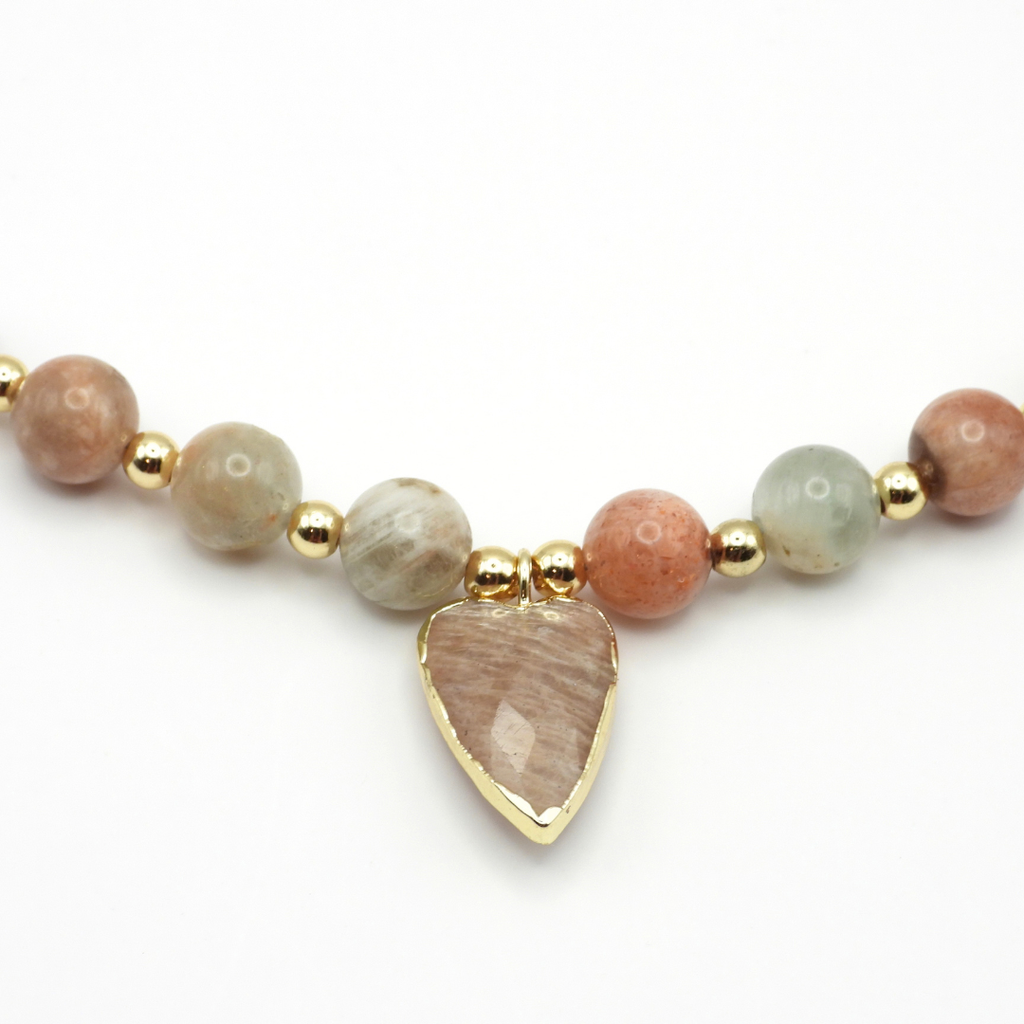Oregon Sunstone & Peach Moonstone Heart Necklace