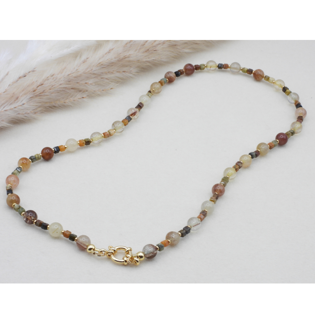 Tamarack | Green Garnet & Golden Wooden Jasper Necklace