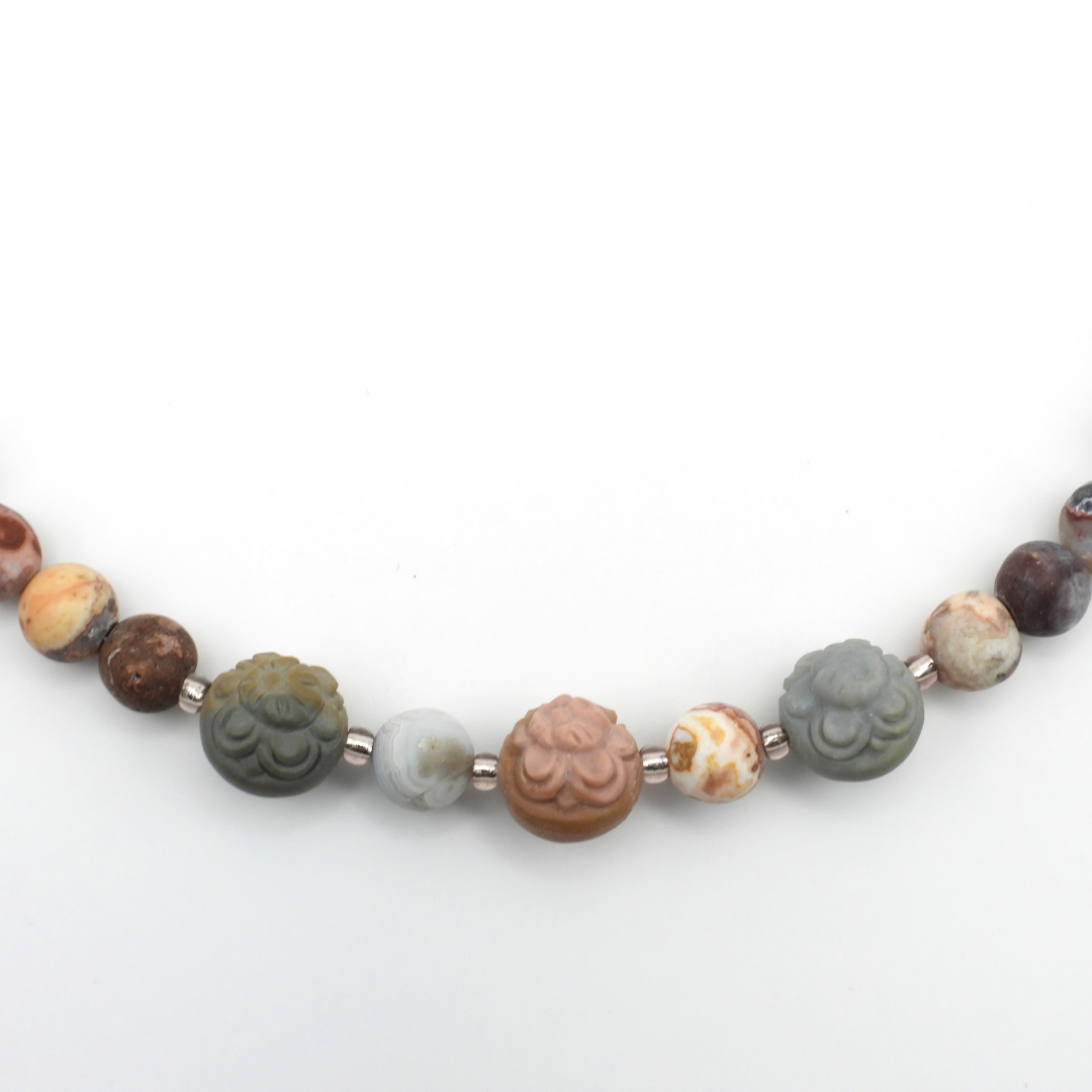 Matte Rosetta Lace Agate & Carved Alashan Agate Necklace