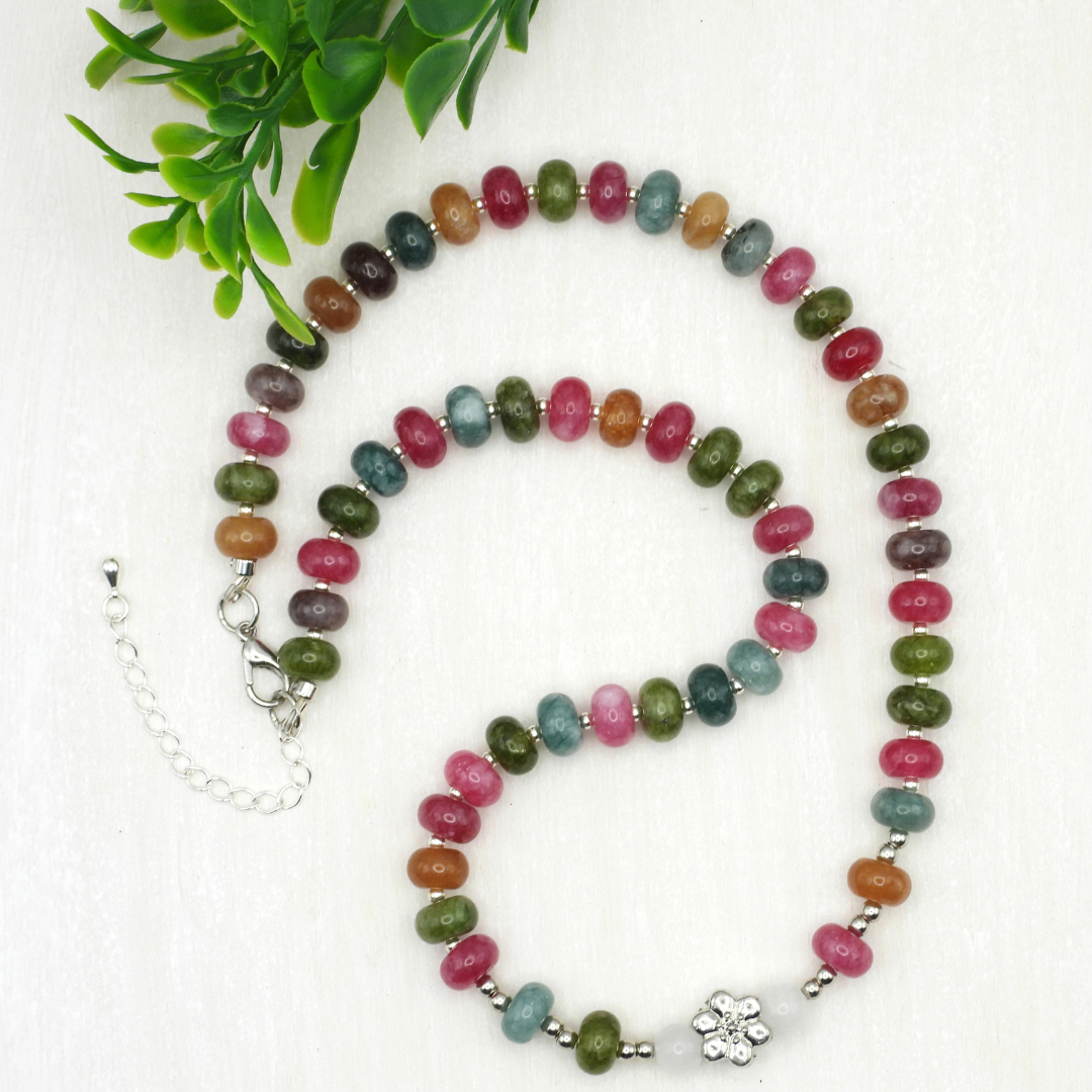 Multi-Color Tourmaline & White Jade Necklace